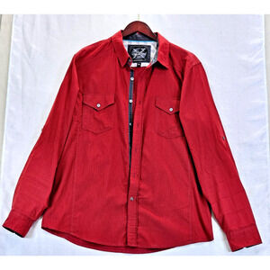Drill Clothing Company Swords Logo Long Sleeve Button Up Shirt Mens Size XL Red